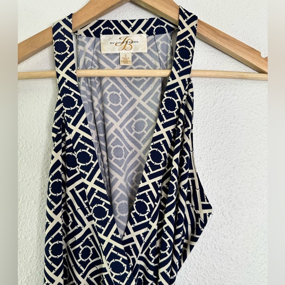 JB Julie Brown wrap dress Maxi S Blue White Bamboo Print - Picture 2 of 8